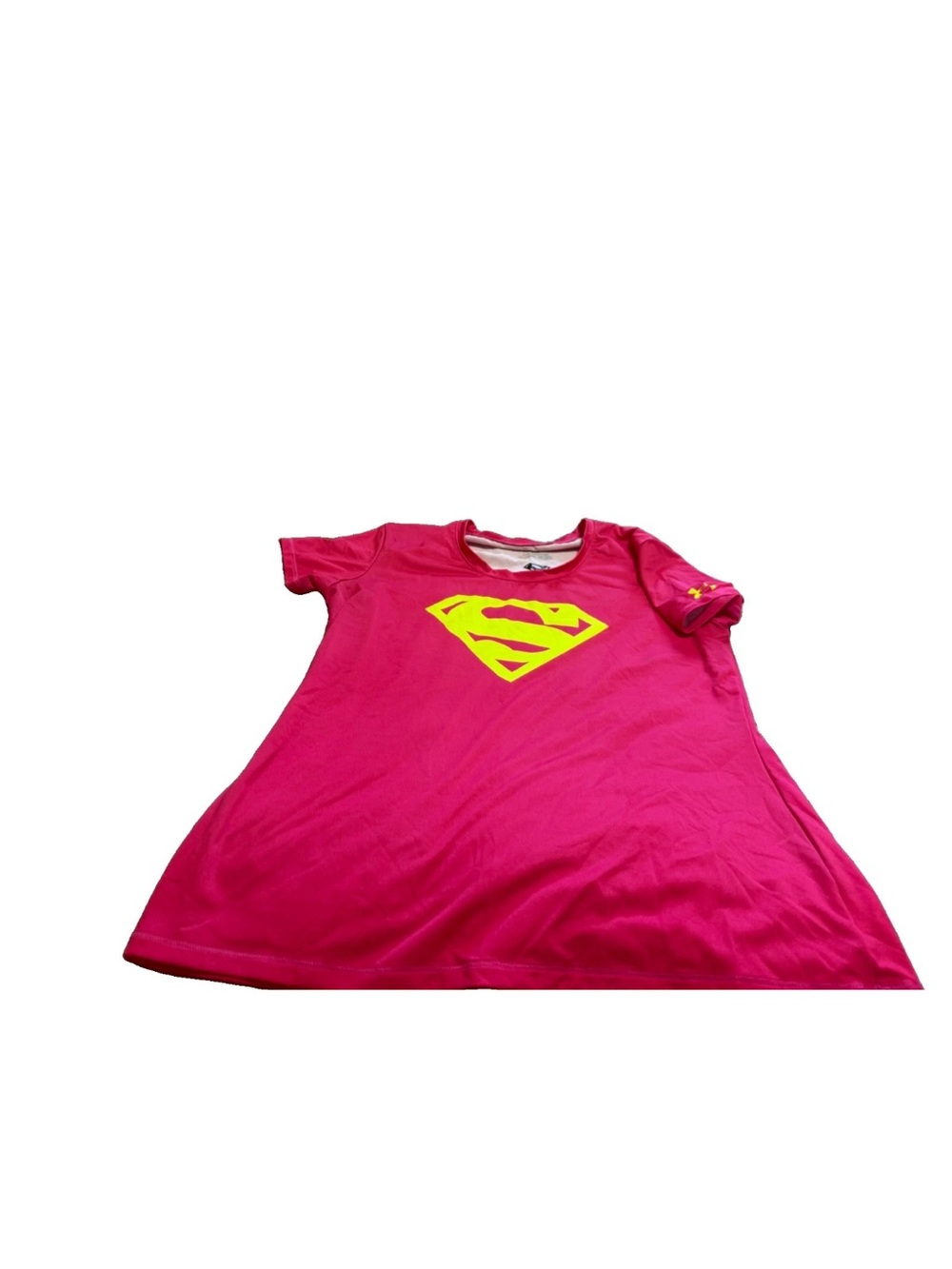 Under Armour Women’s Hot Pink Fitted Superman Short Sleeve Shirt! Large